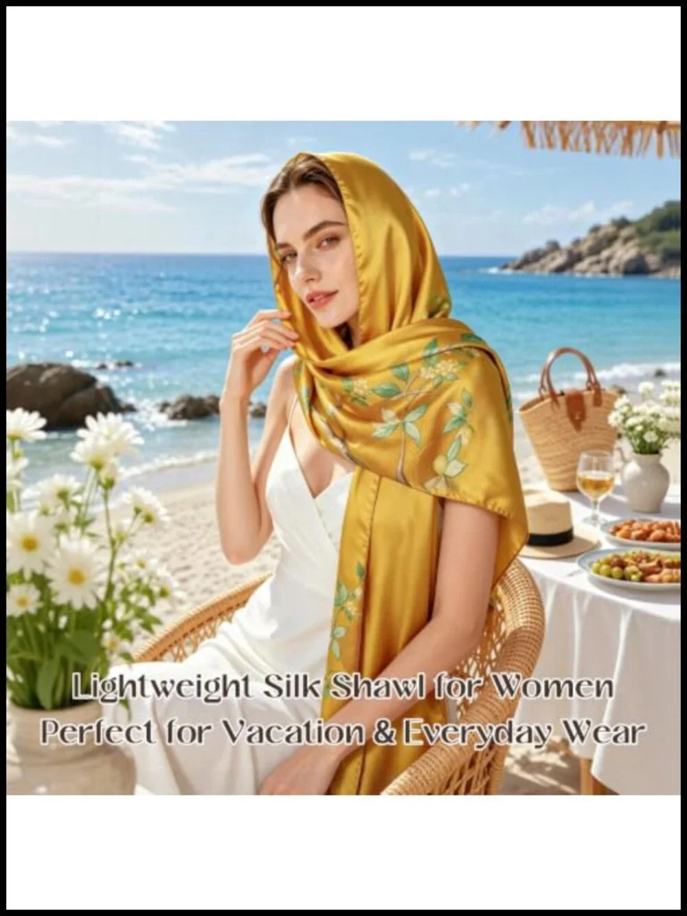 Silk Feeling Scarf Large Lightweight Shawl Wrap Silky Soft Polyester